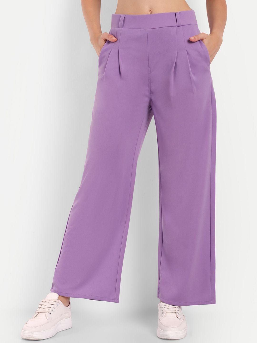 next one women lavender smart loose fit high-rise easy wash pleated trousers