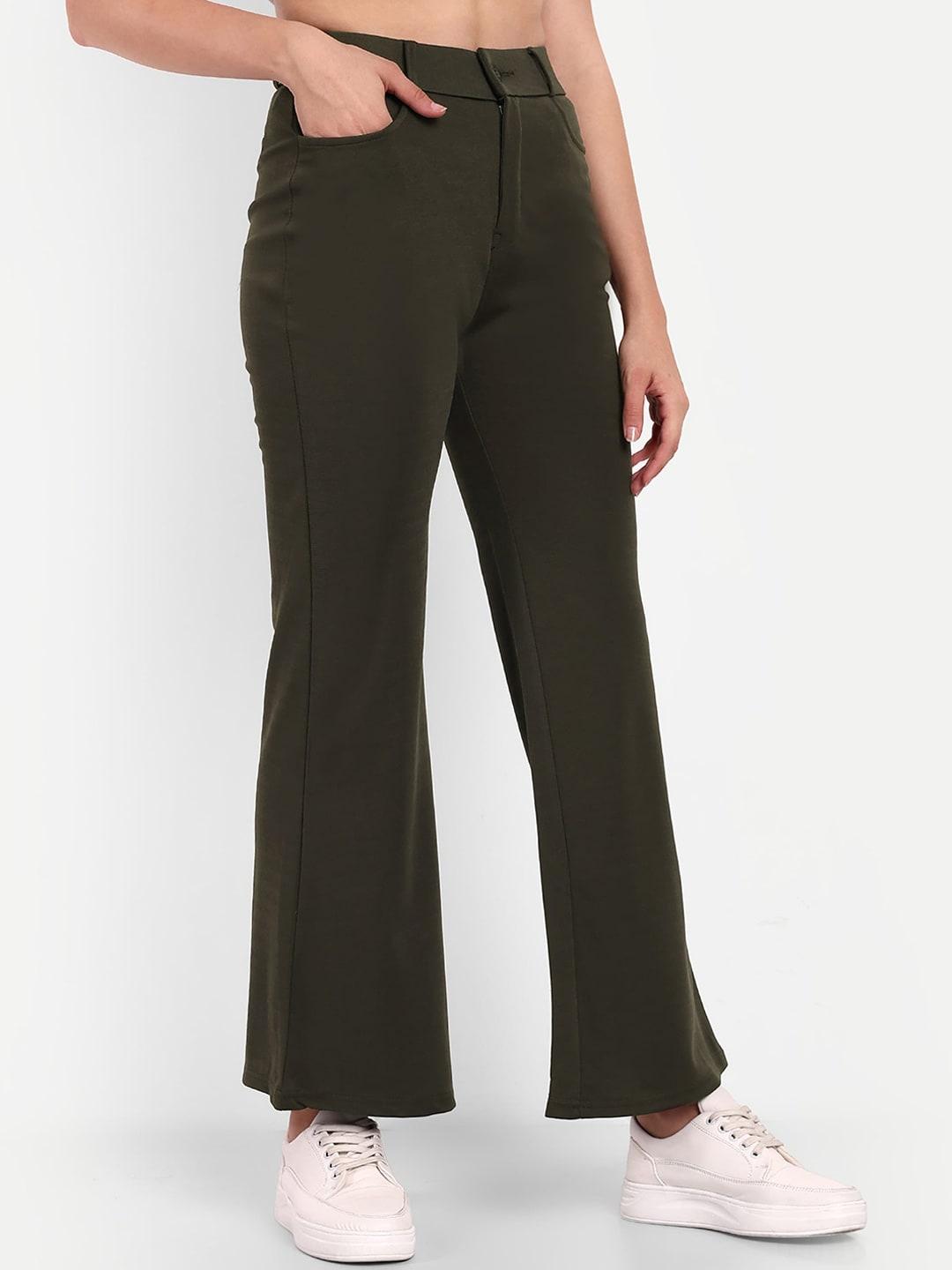 next one women olive green smart flared high-rise easy wash trousers