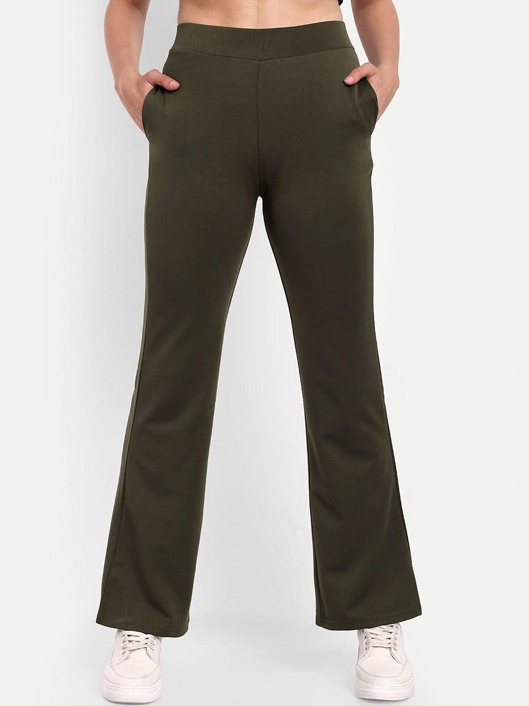 next one women olive green smart flared high-rise easy wash trousers