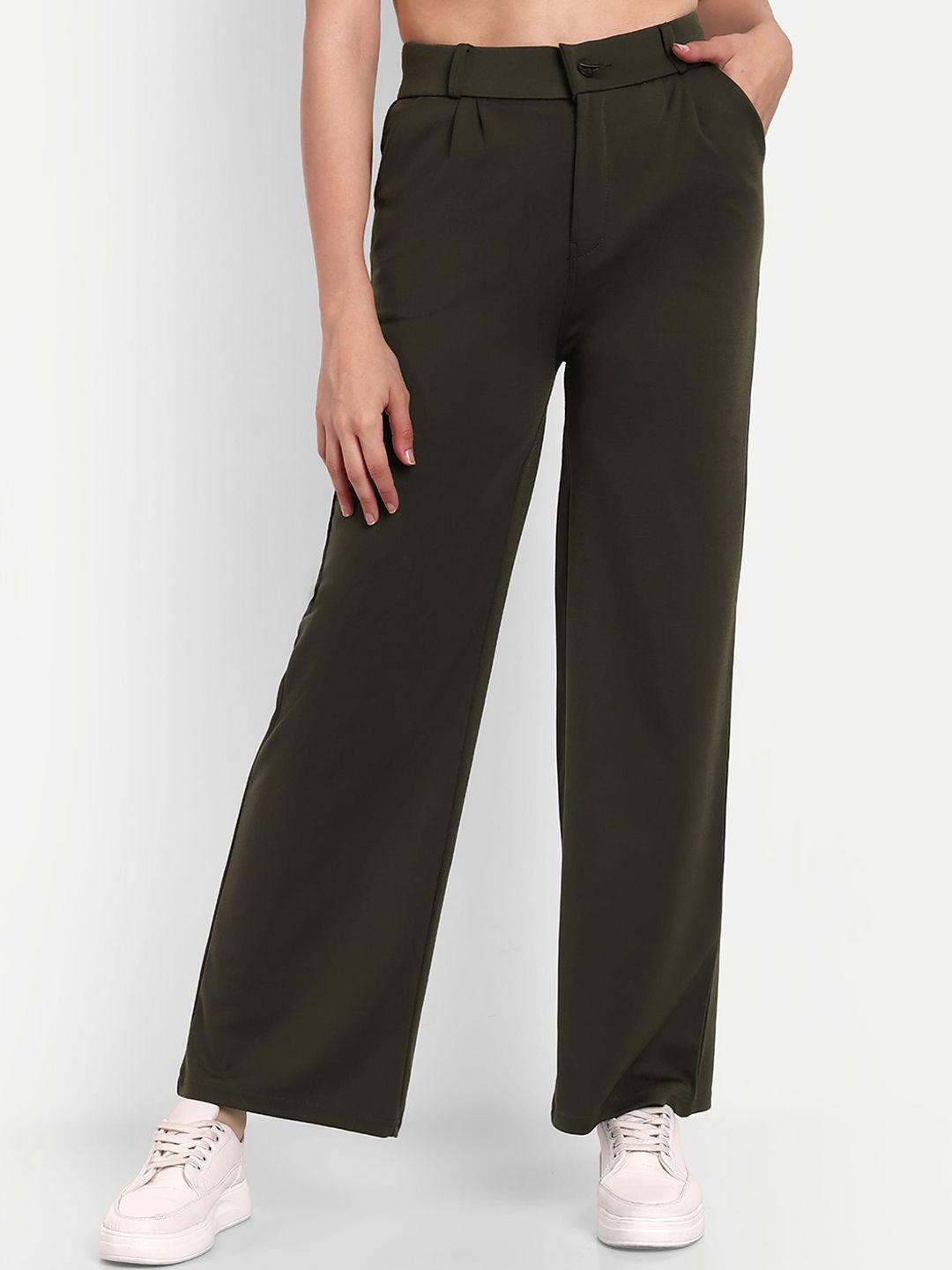 next one women olive green smart loose fit high-rise easy wash trousers