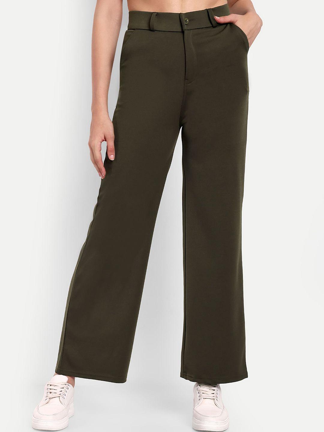 next one women olive green smart loose fit high-rise easy wash trousers