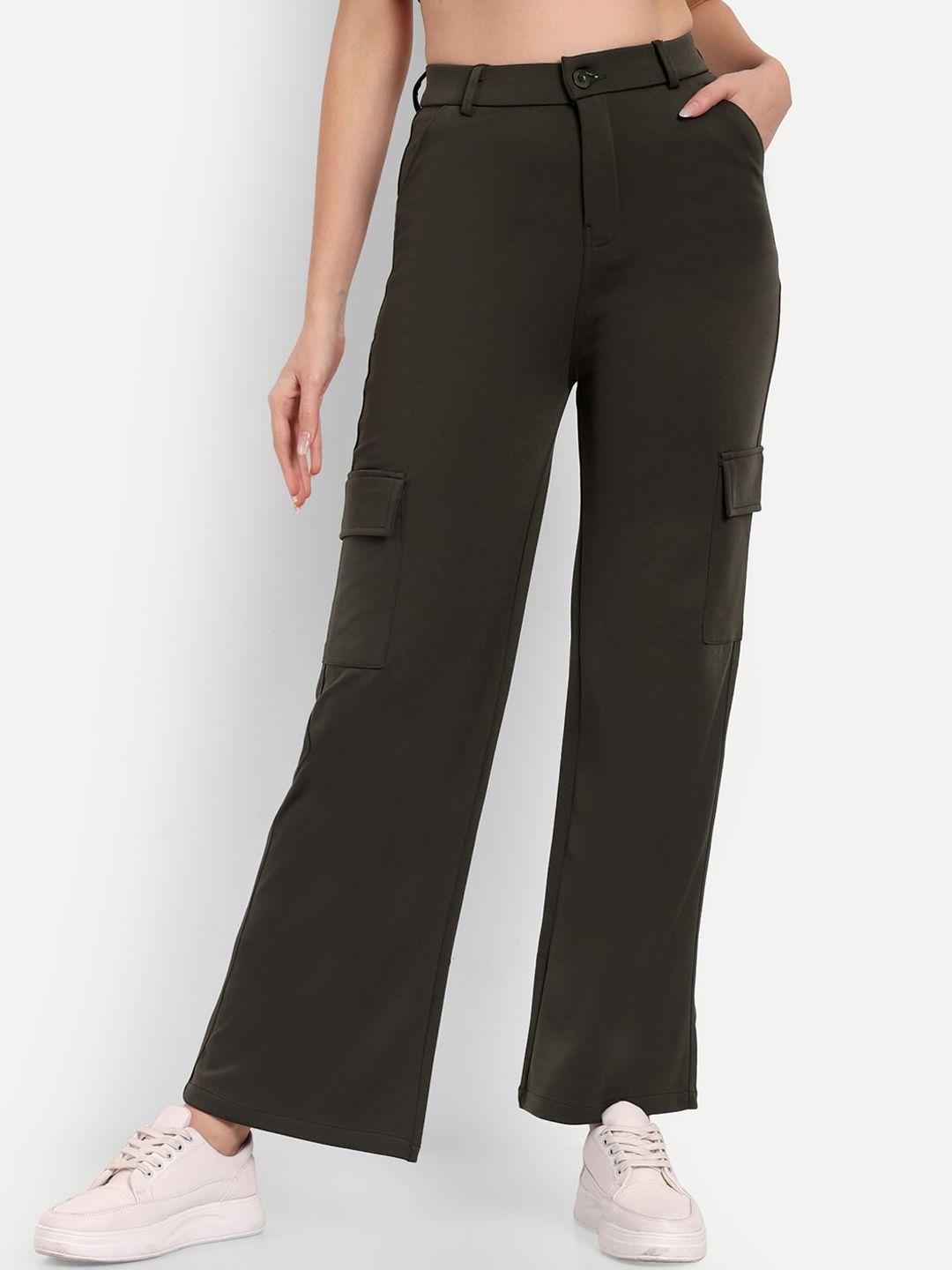 next one women olive green smart straight fit high-rise easy wash cargos trousers