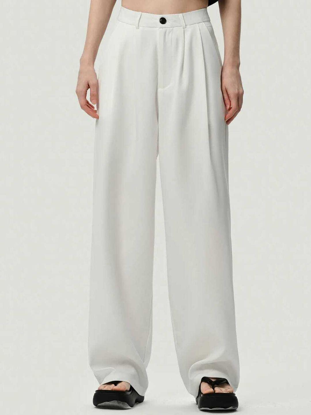 next one women white smart loose fit high-rise easy wash pleated trousers