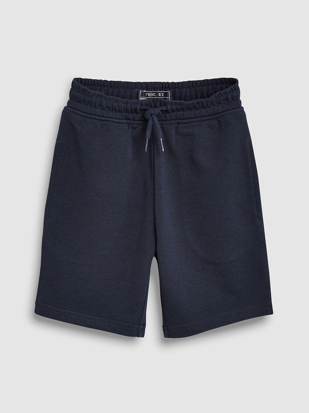 next boys navy blue solid regular fit sports shorts