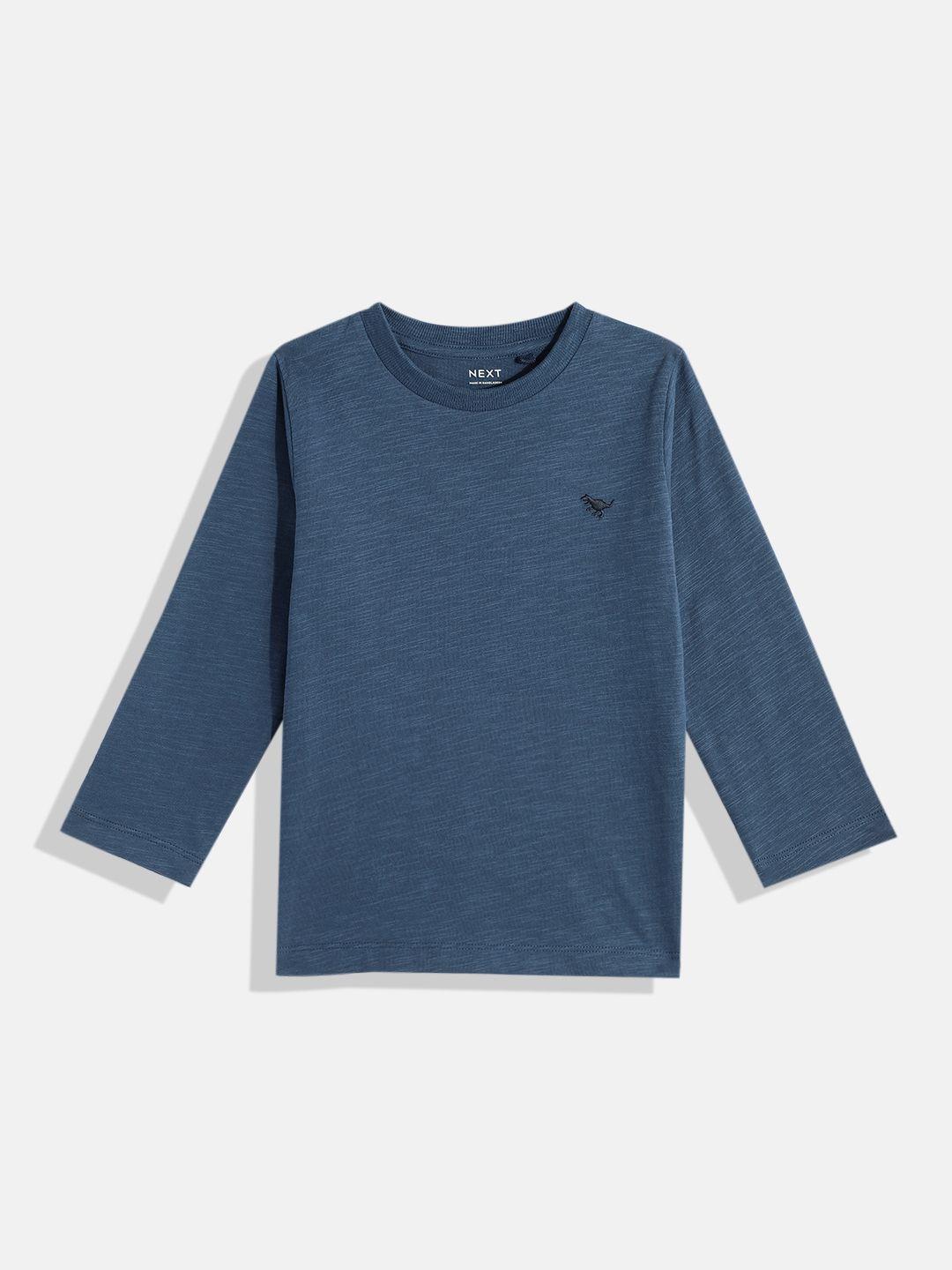 next boys solid knitted indigo pure cotton t-shirt with minimal embroidered detail