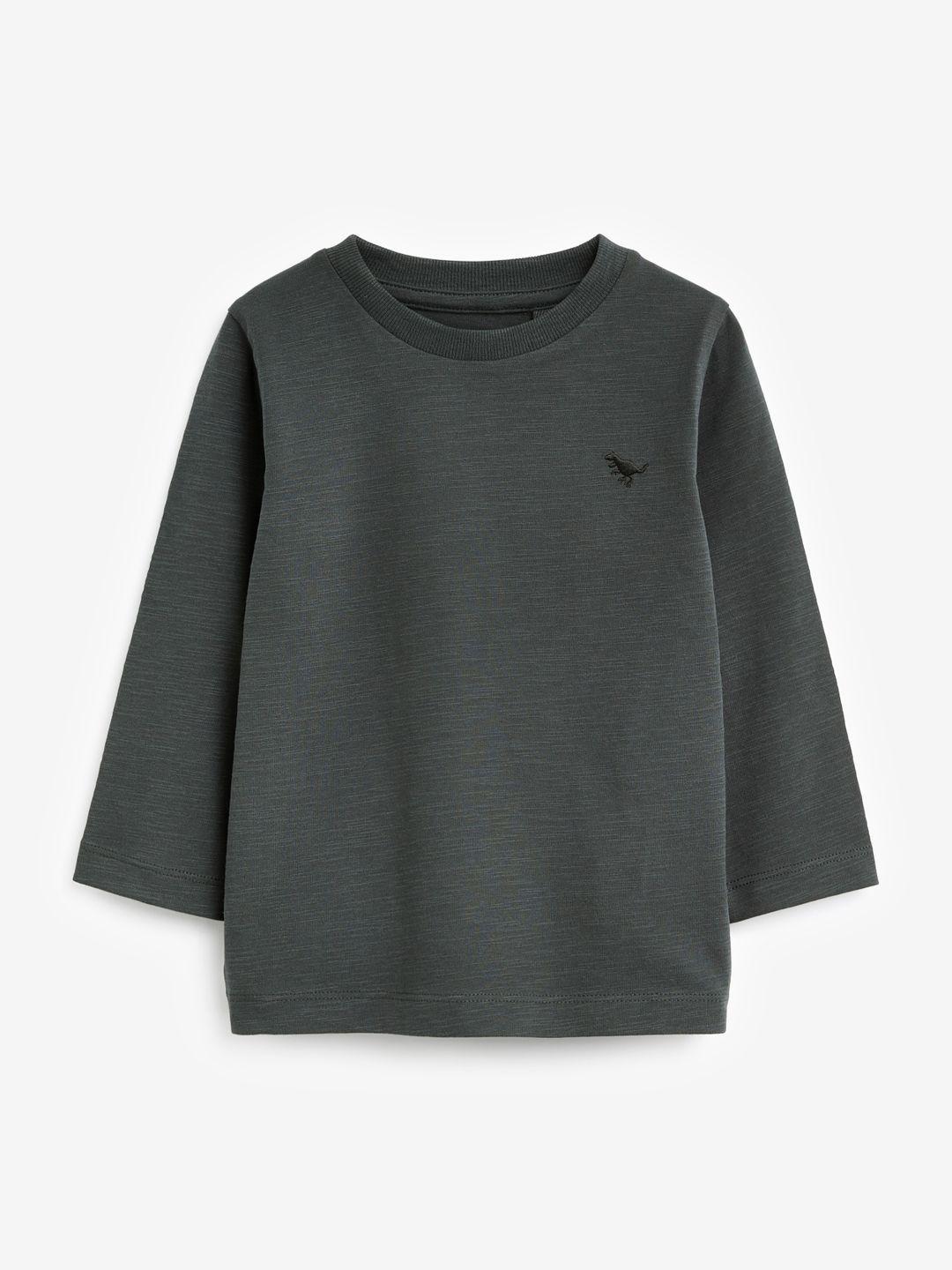 next boys solid knitted pure cotton t-shirt with minimal embroidered detail