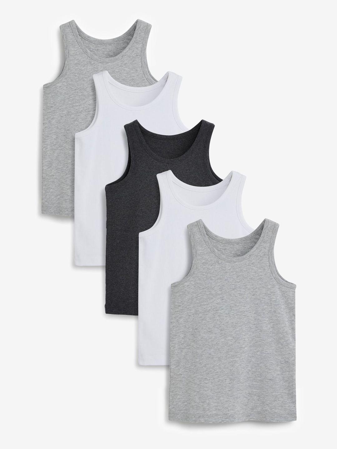 next boys solid pure cotton pack of 5 innerwear vests