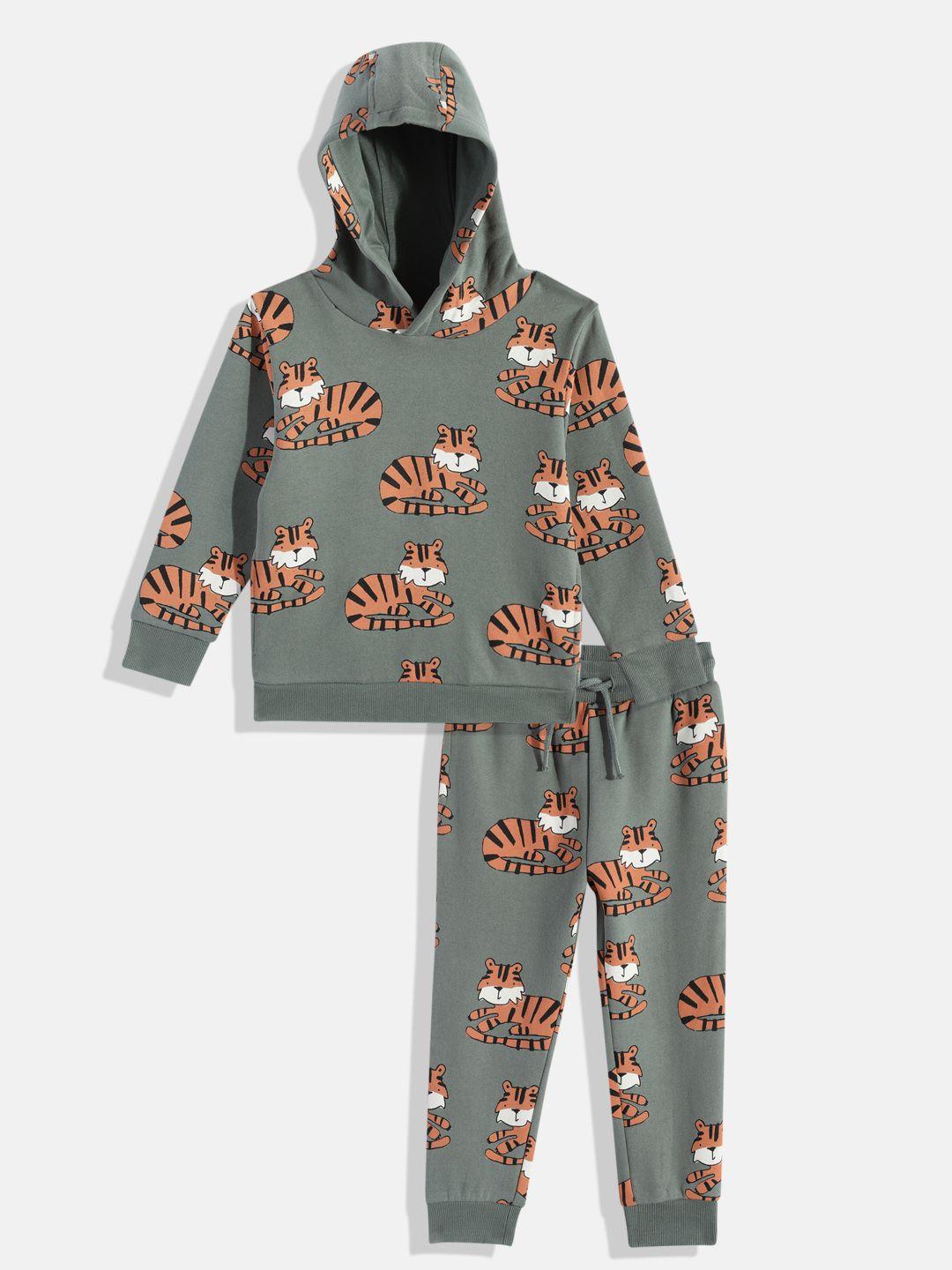 next boys tiger print hooded pure cotton sweatshirt with joggers