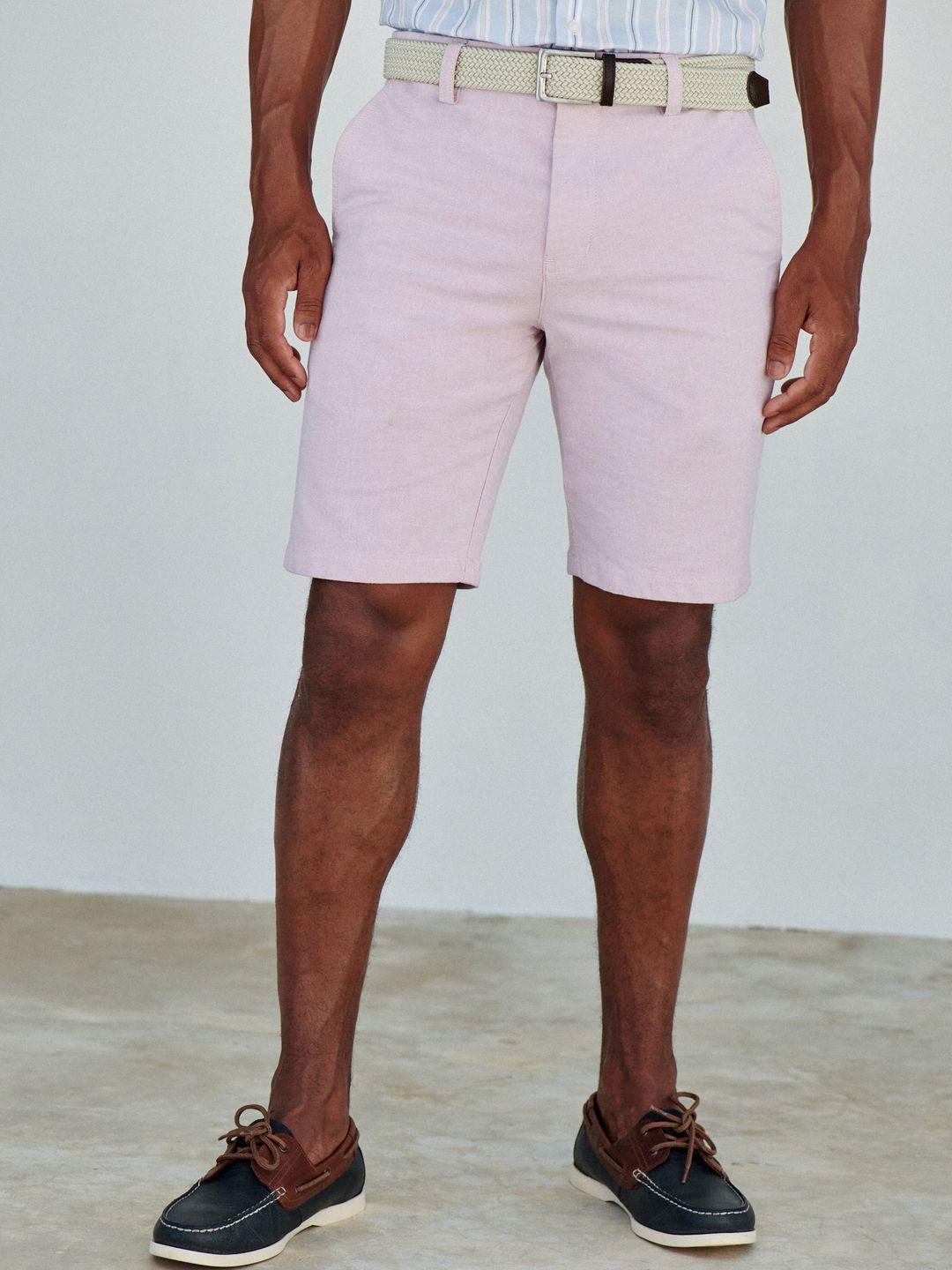 next men solid mid-rise belted chino shorts