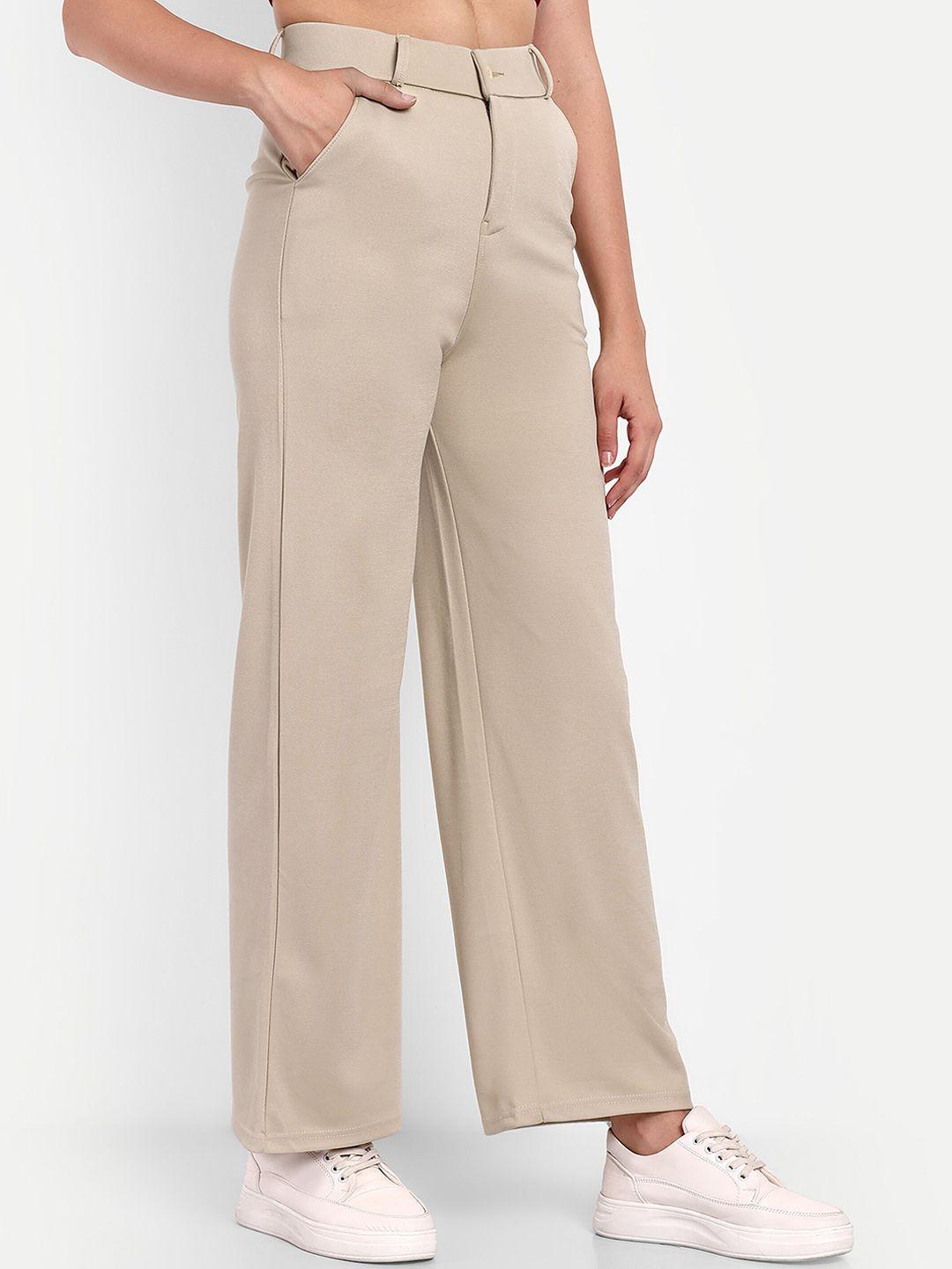 next one women beige smart loose fit high-rise easy wash pleated trousers