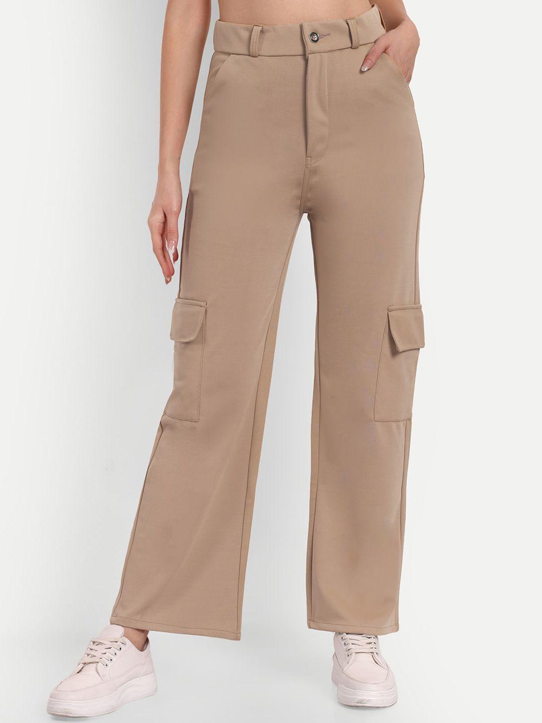 next one women beige smart straight fit high-rise easy wash cargos trousers