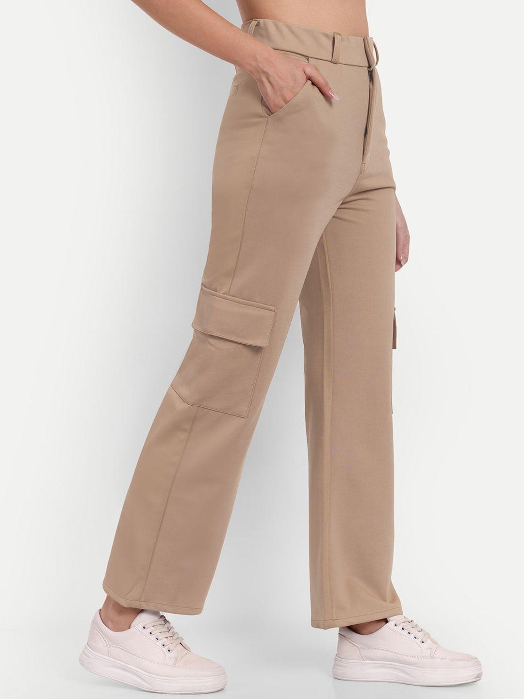 next one women beige smart straight fit high-rise easy wash trousers