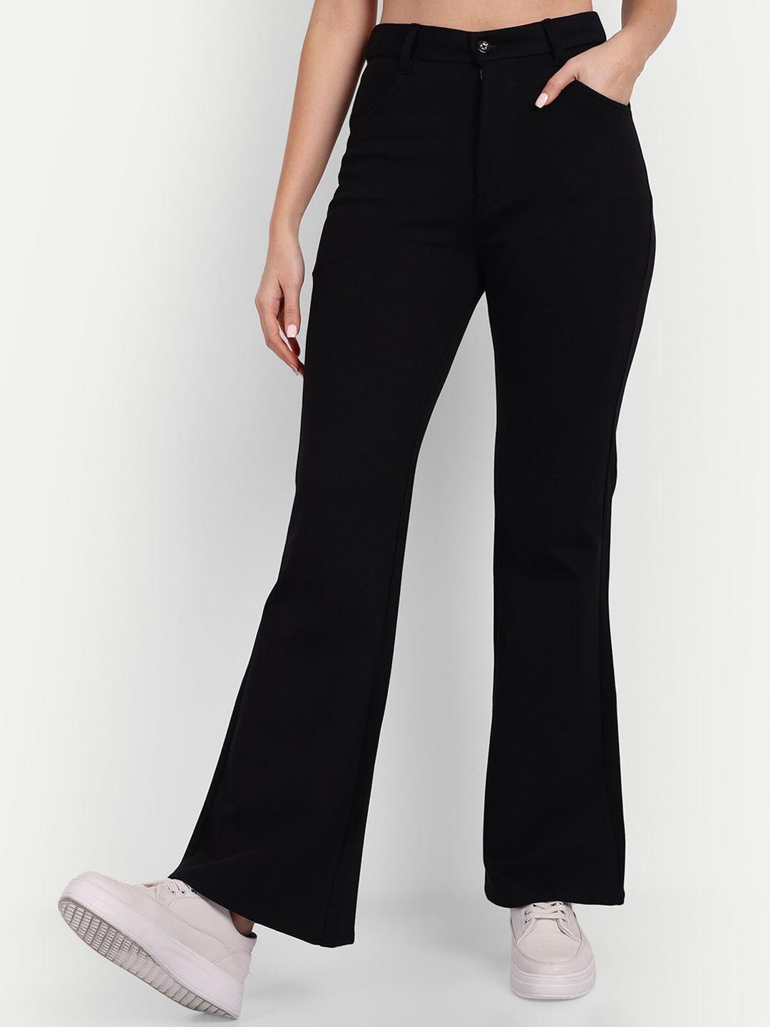 next one women black relaxed straight leg flared high-rise easy wash trousers