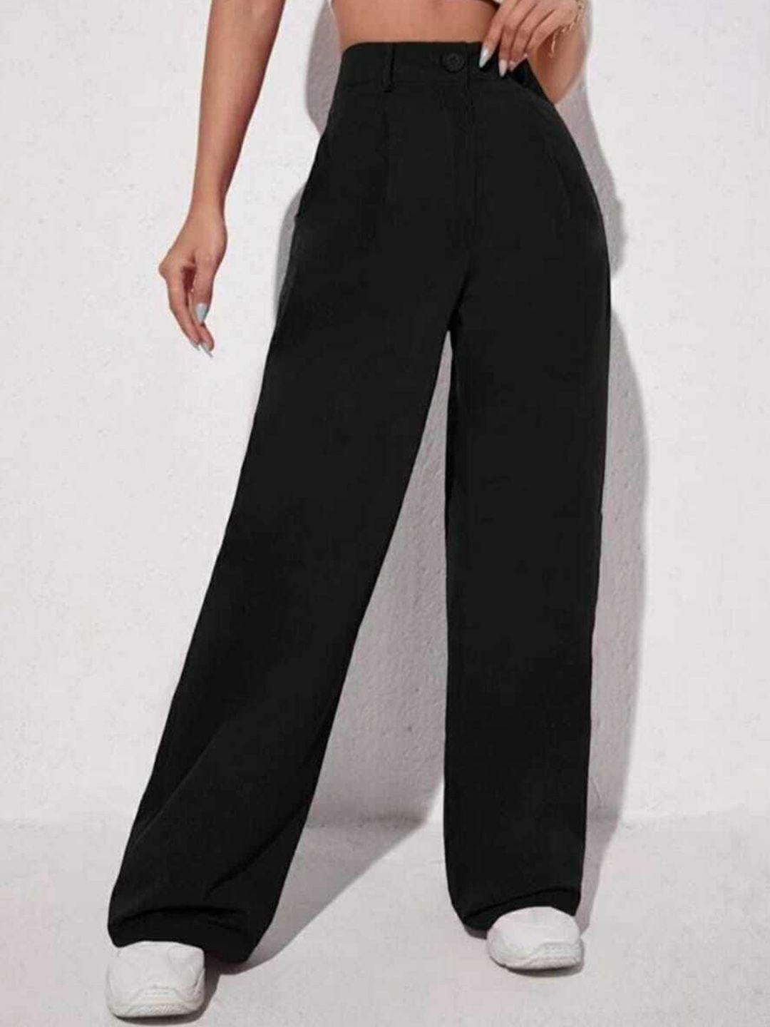 next one women black relaxed straight leg loose fit high-rise easy wash pleated trousers