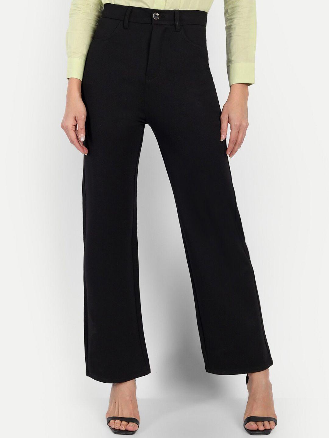 next one women black relaxed straight leg loose fit high-rise easy wash trousers