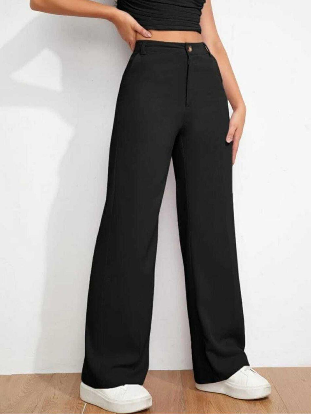 next one women black relaxed straight leg loose fit high-rise easy wash trousers