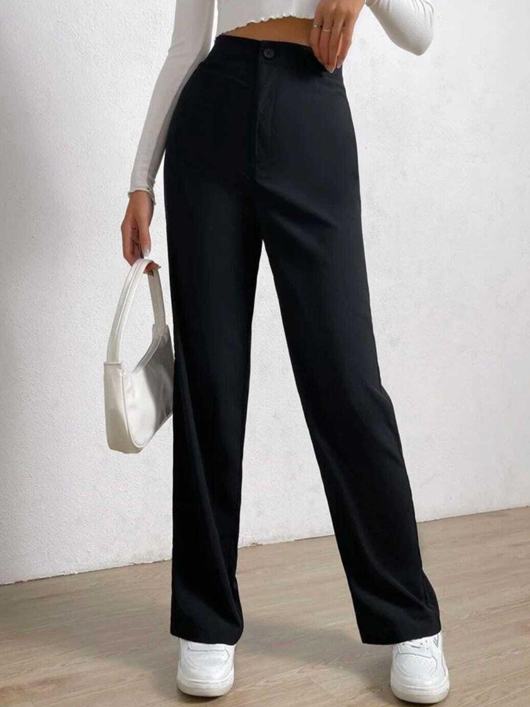 next one women black relaxed straight leg loose fit high-rise easy wash trousers