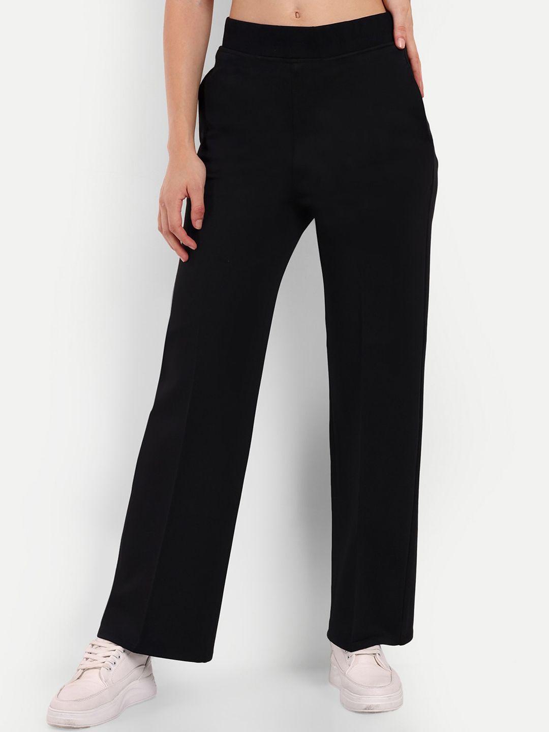 next one women black relaxed straight leg straight fit high-rise easy wash trousers