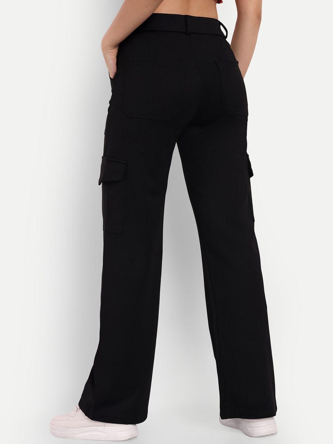 next one women black smart loose fit high-rise easy wash cargos trousers