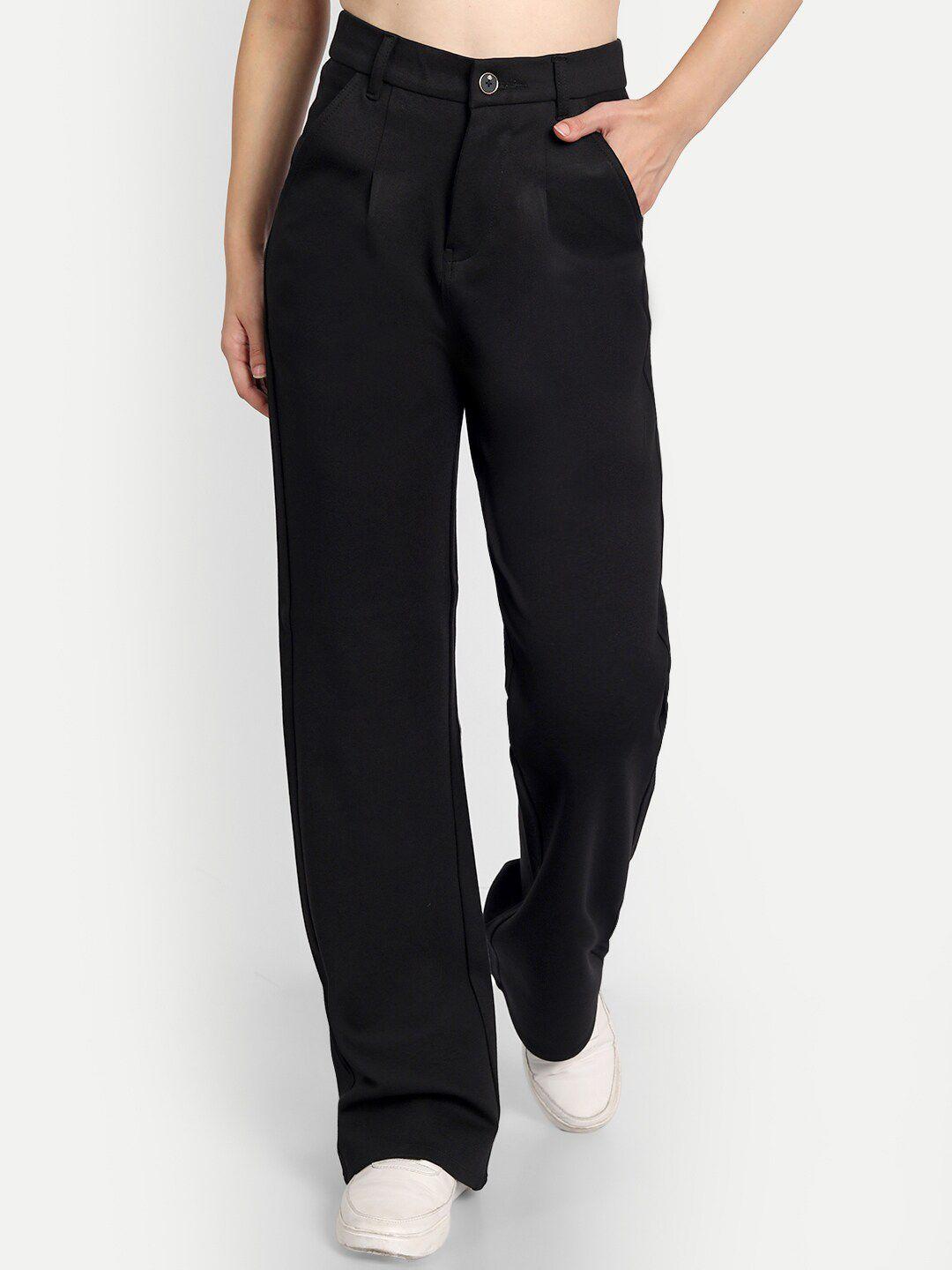 next one women black smart straight fit high-rise easy wash pleated trousers