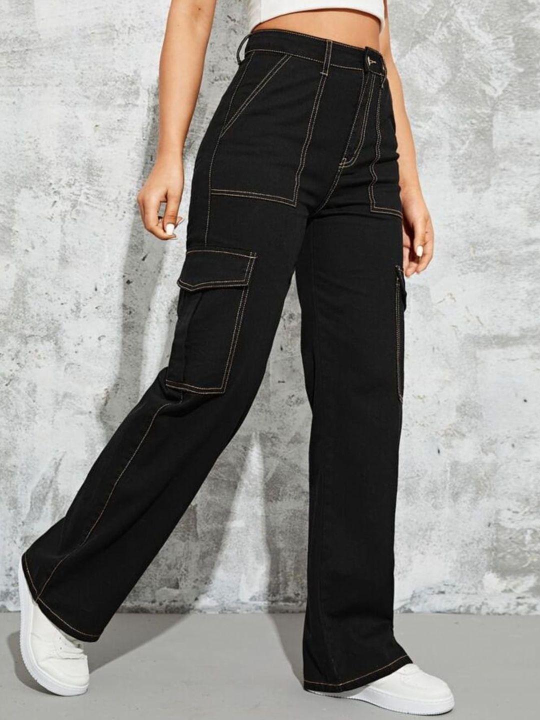 next one women black smart wide leg high-rise mildly distressed stretchable jeans