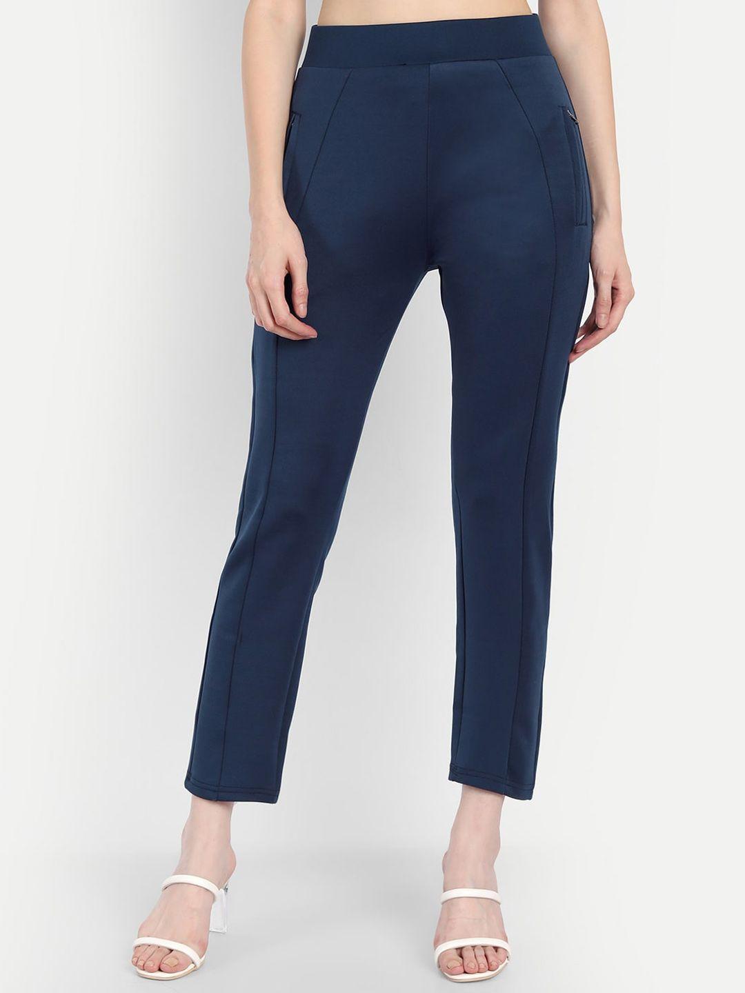 next one women blue solid high rise skinny fit track pant
