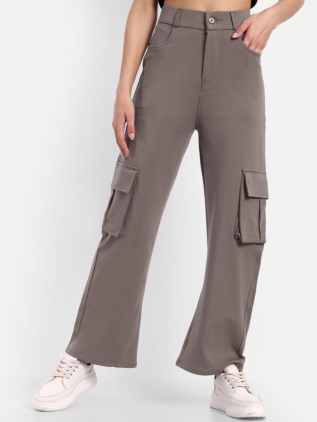 next one women brown smart loose fit high-rise easy wash cargo trousers