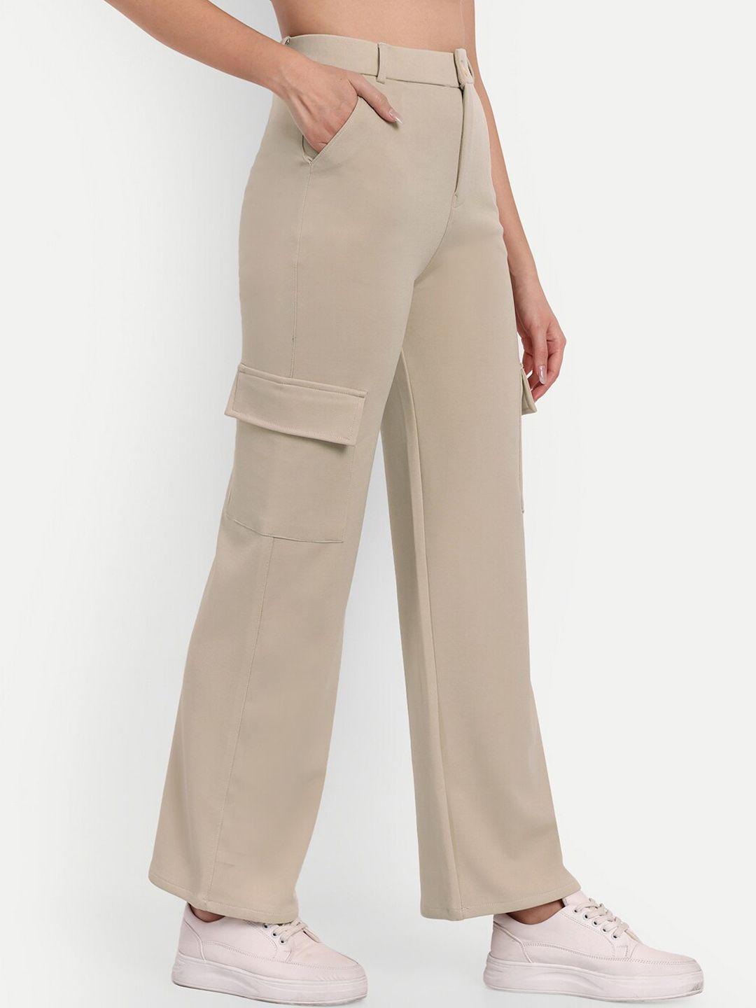 next one women cream-coloured smart straight fit high-rise easy wash cargos trousers