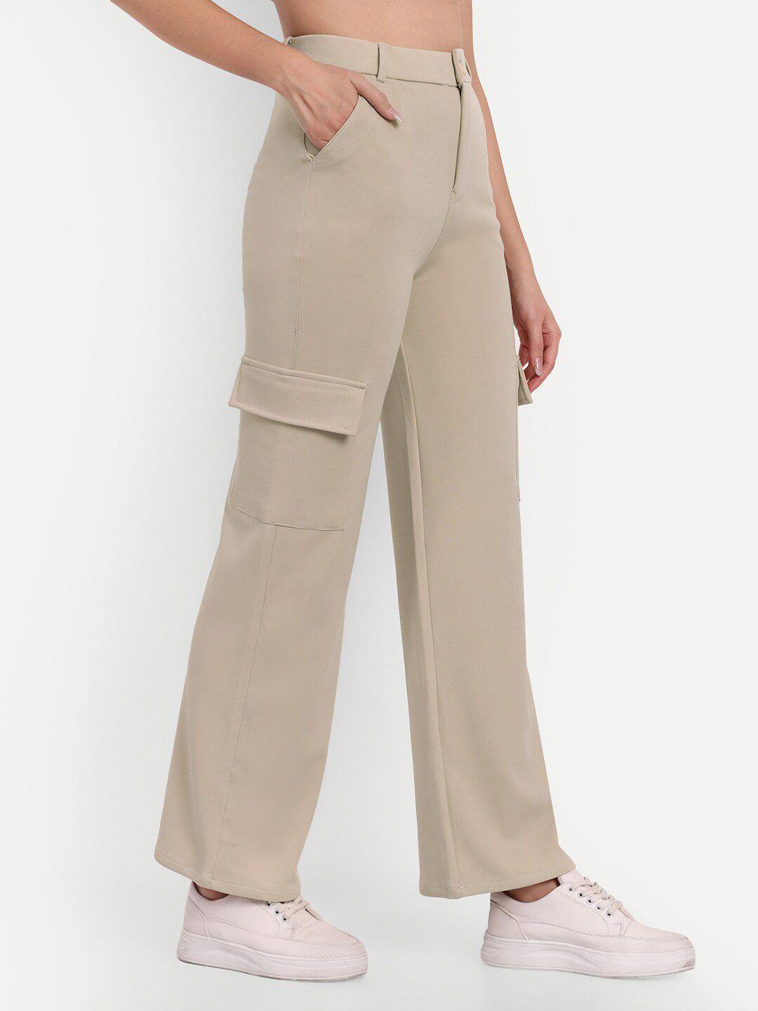 next one women cream-coloured smart straight fit high-rise easy wash cargos trousers