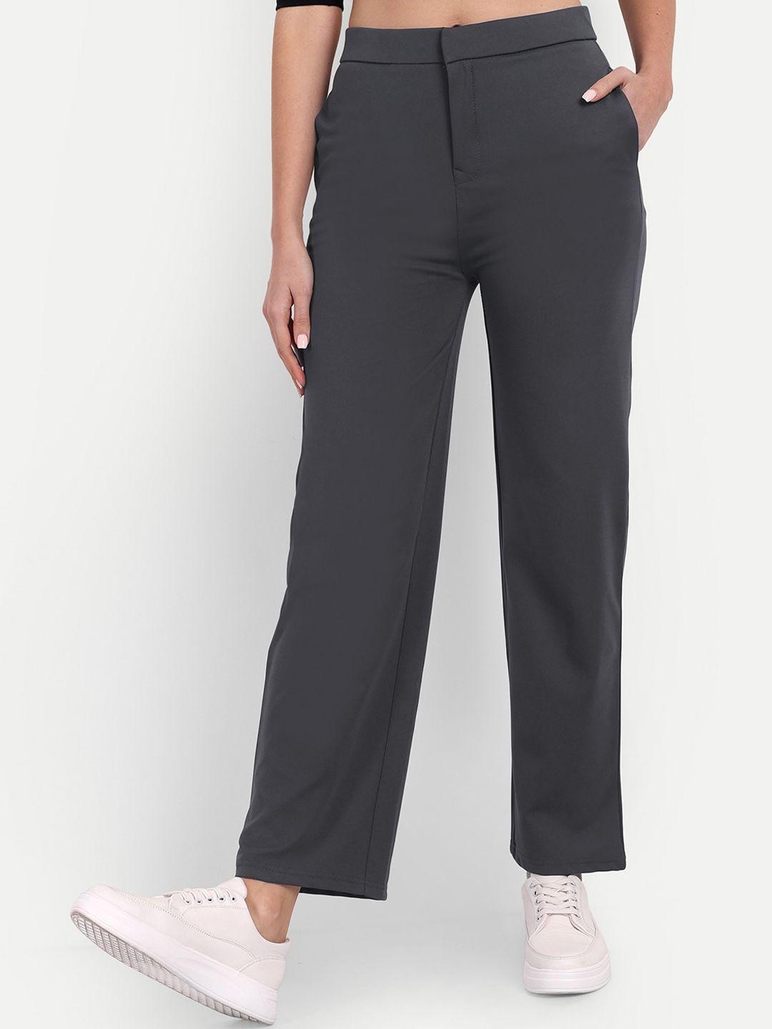 next one women grey classic straight fit high-rise easy wash trousers