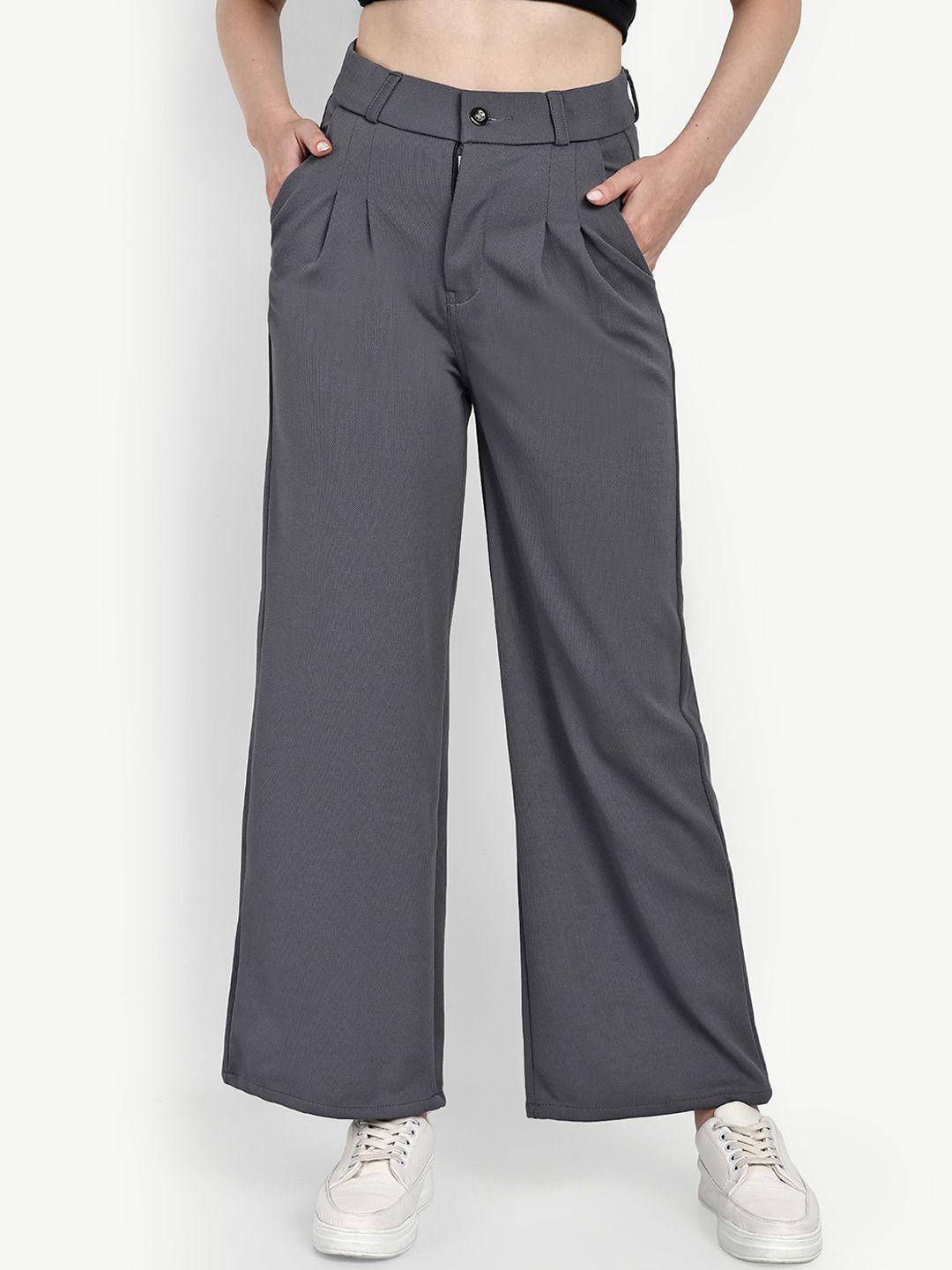 next one women grey smart loose fit high-rise easy wash pleated trousers