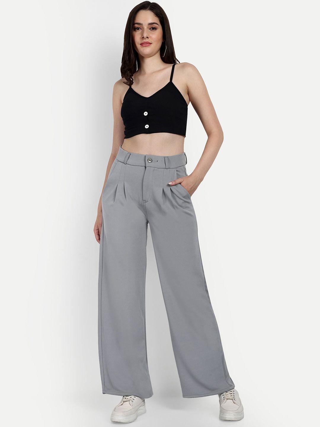 next one women grey smart loose fit high-rise easy wash trousers