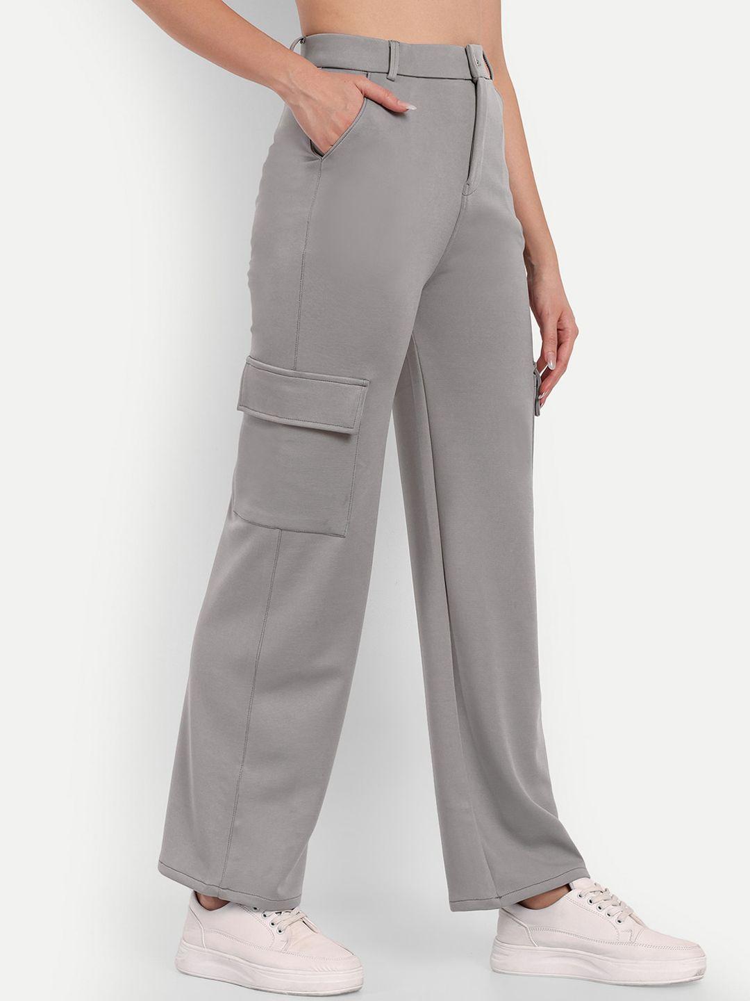 next one women grey smart straight fit high-rise easy wash trousers