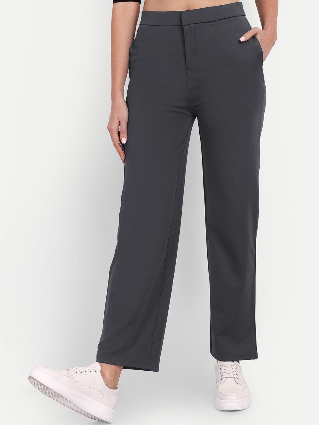 next one women grey smart straight fit high-rise easy wash trousers