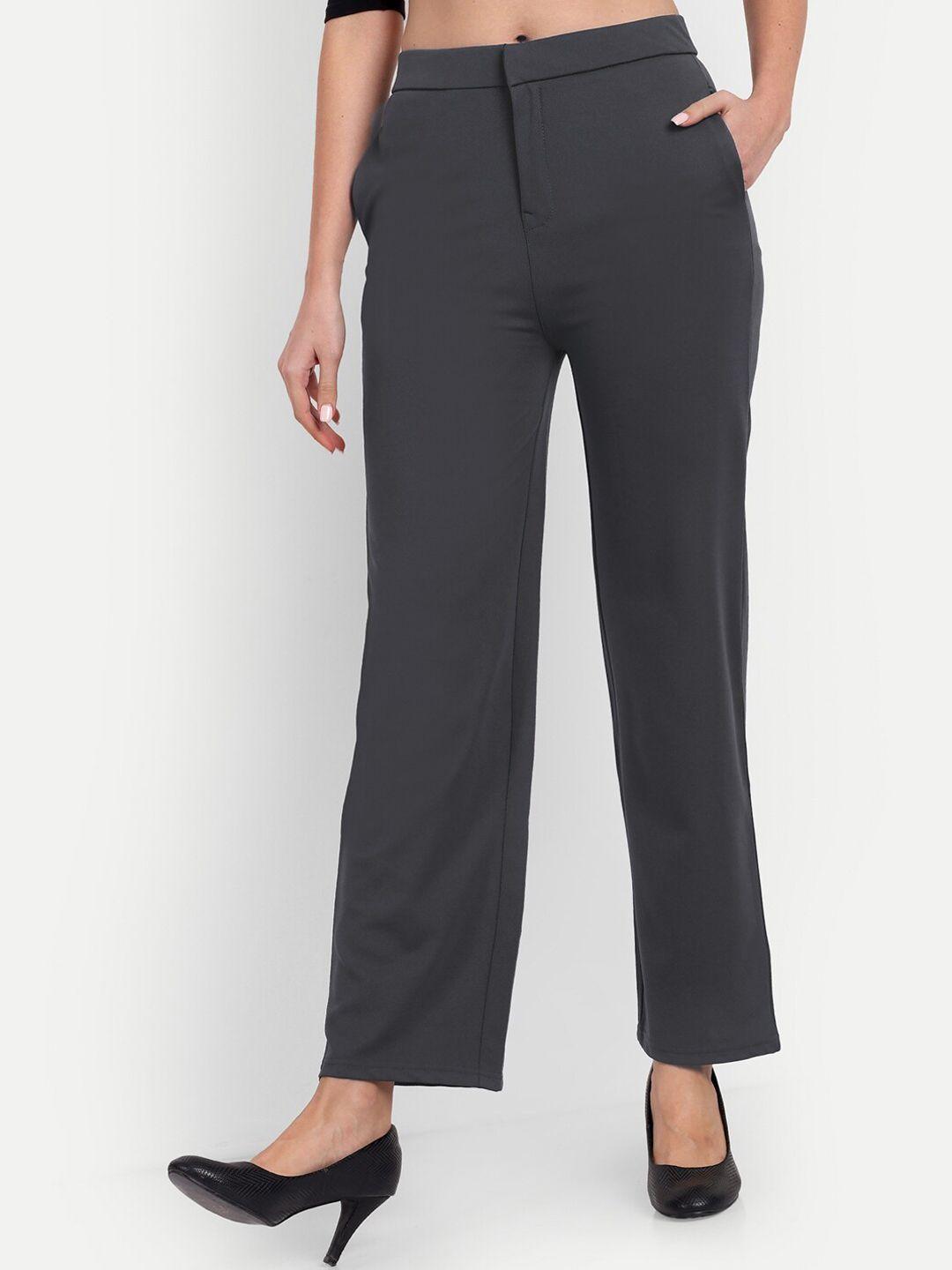next one women grey smart straight fit high-rise easy wash trousers