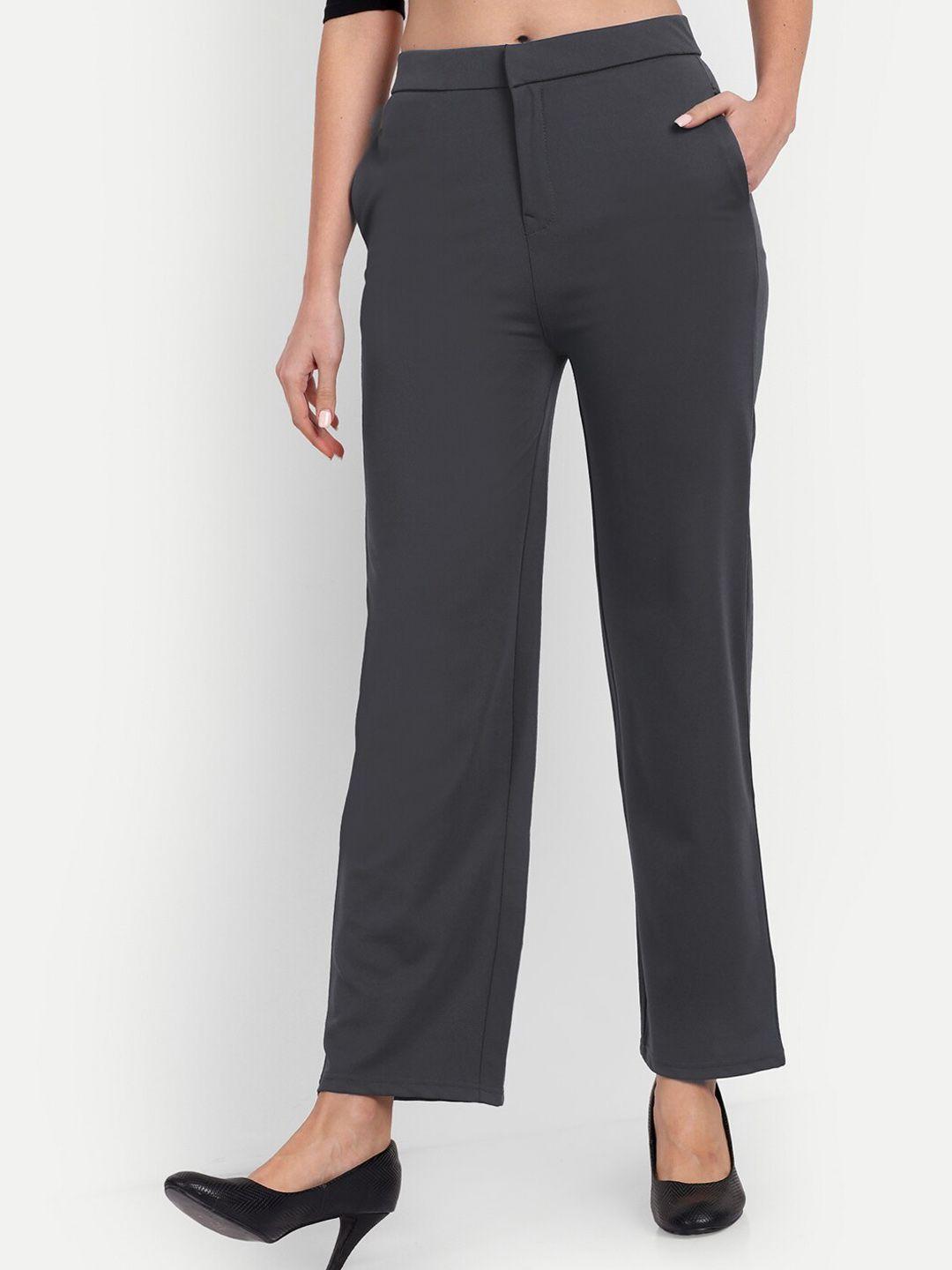 next one women grey smart straight fit high-rise easy wash trousers