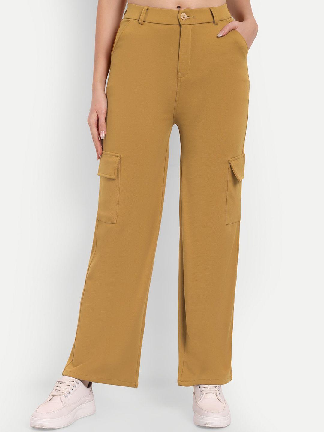 next one women mustard yellow smart straight fit high-rise easy wash cargos trousers