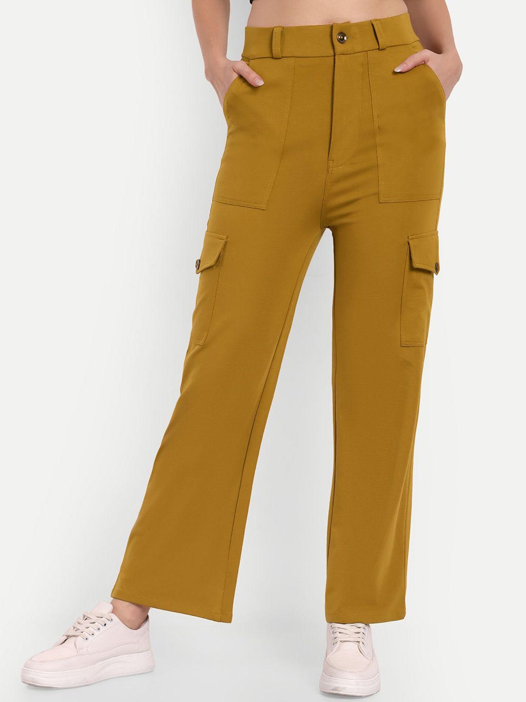 next one women mustard yellow smart straight fit high-rise easy wash cargos trousers