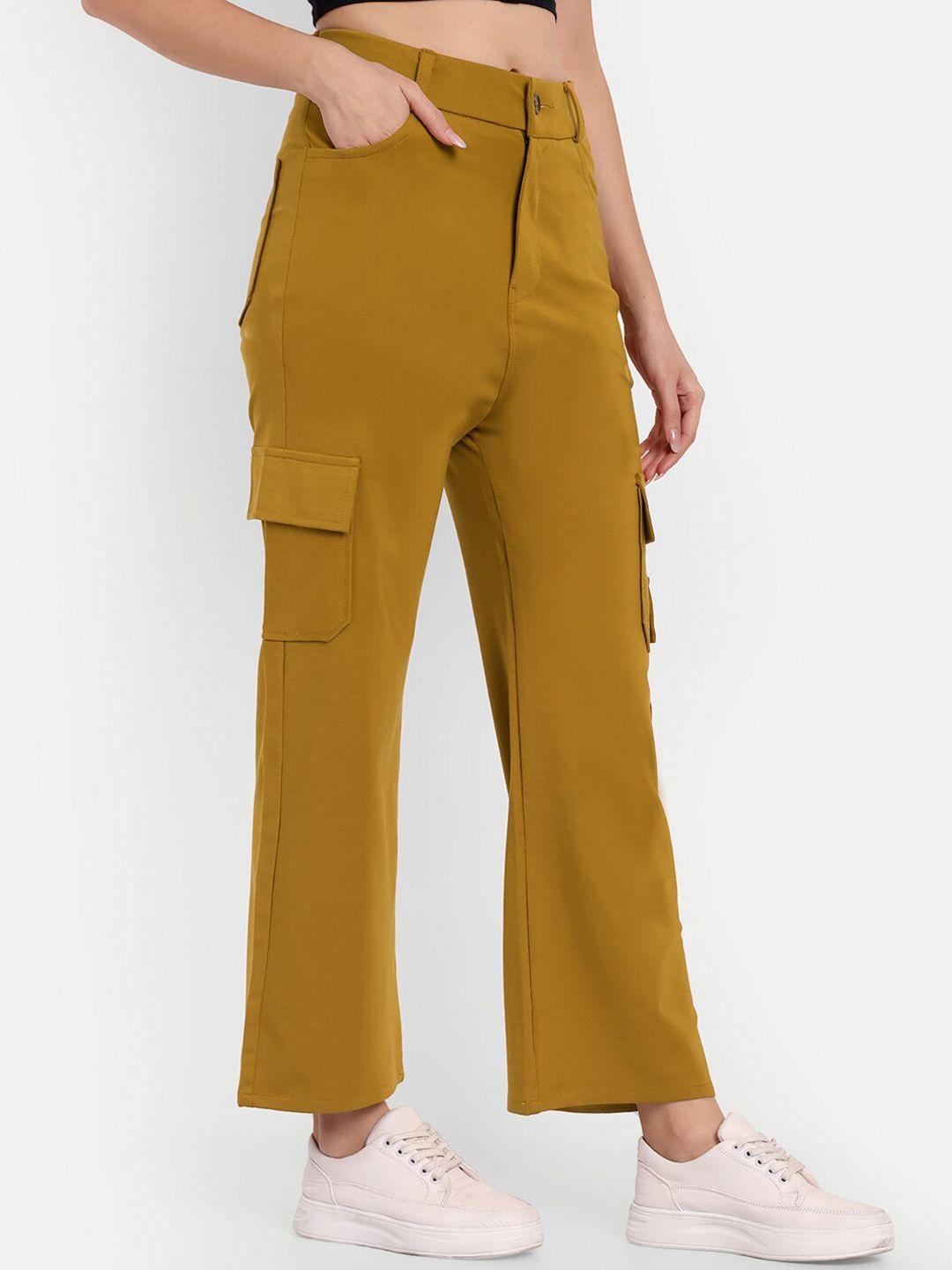 next one women mustard yellow smart straight fit high-rise easy wash trousers