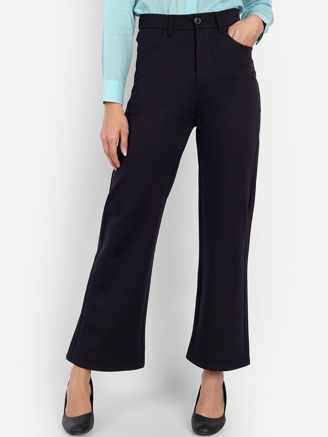 next one women navy blue loose fit high-rise easy wash trousers