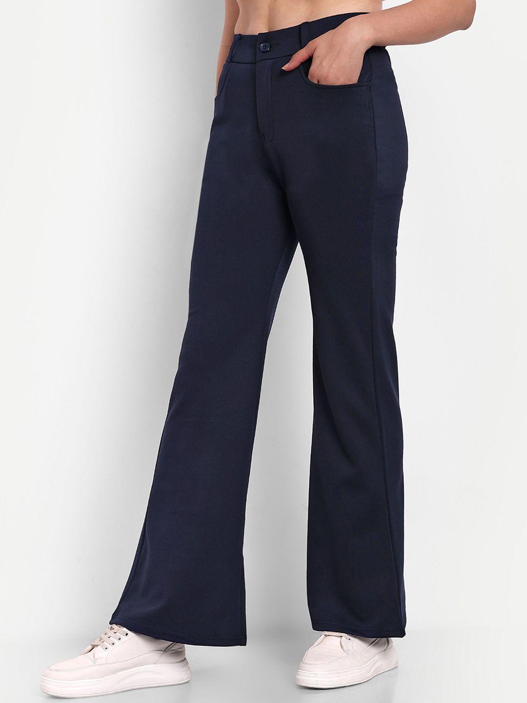next one women navy blue smart flared high-rise easy wash trousers