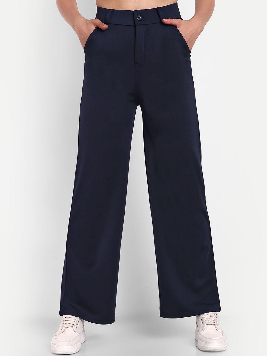 next one women navy blue smart loose fit high-rise easy wash trousers