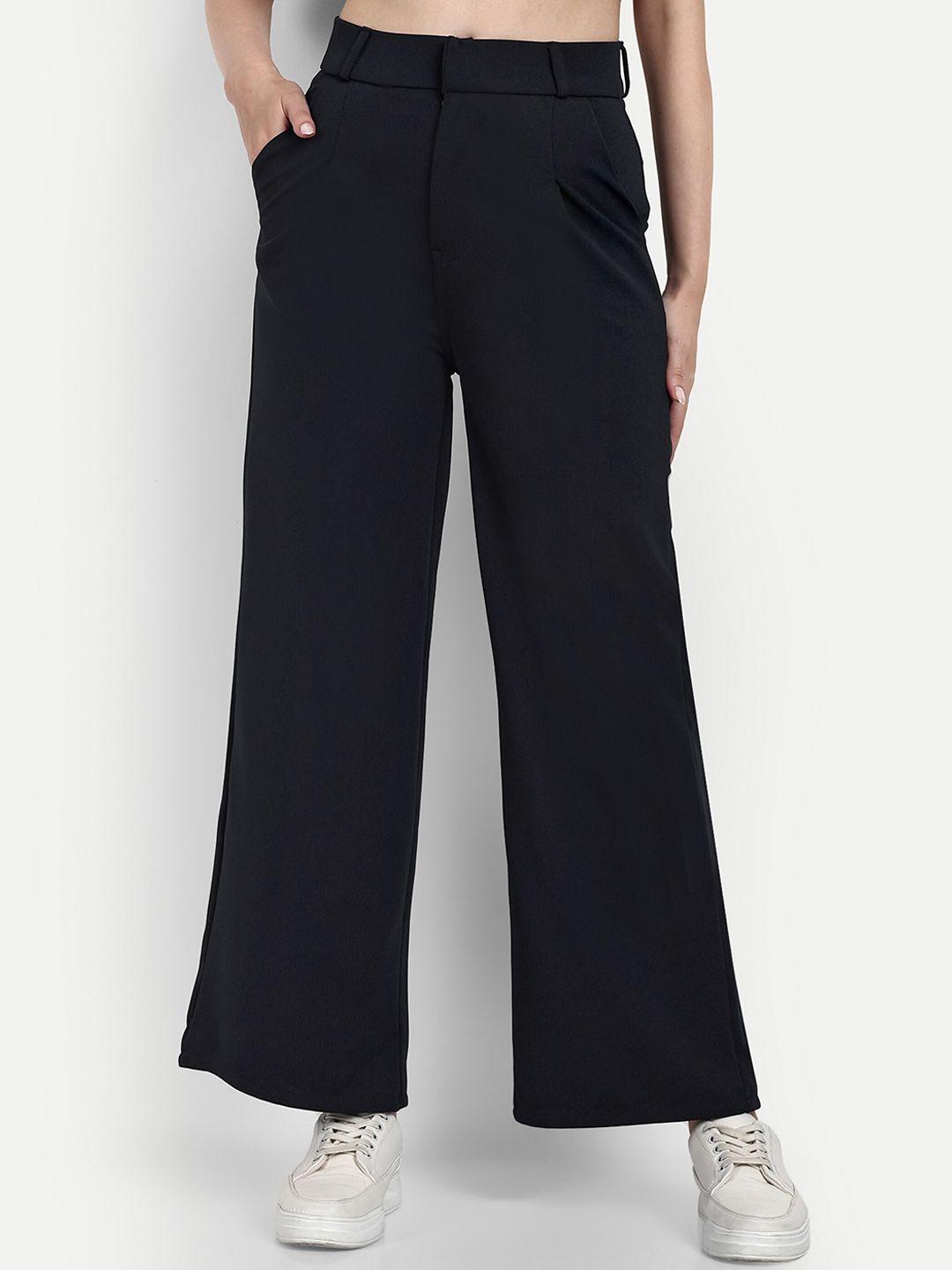 next one women navy blue smart loose fit high-rise easy wash trousers