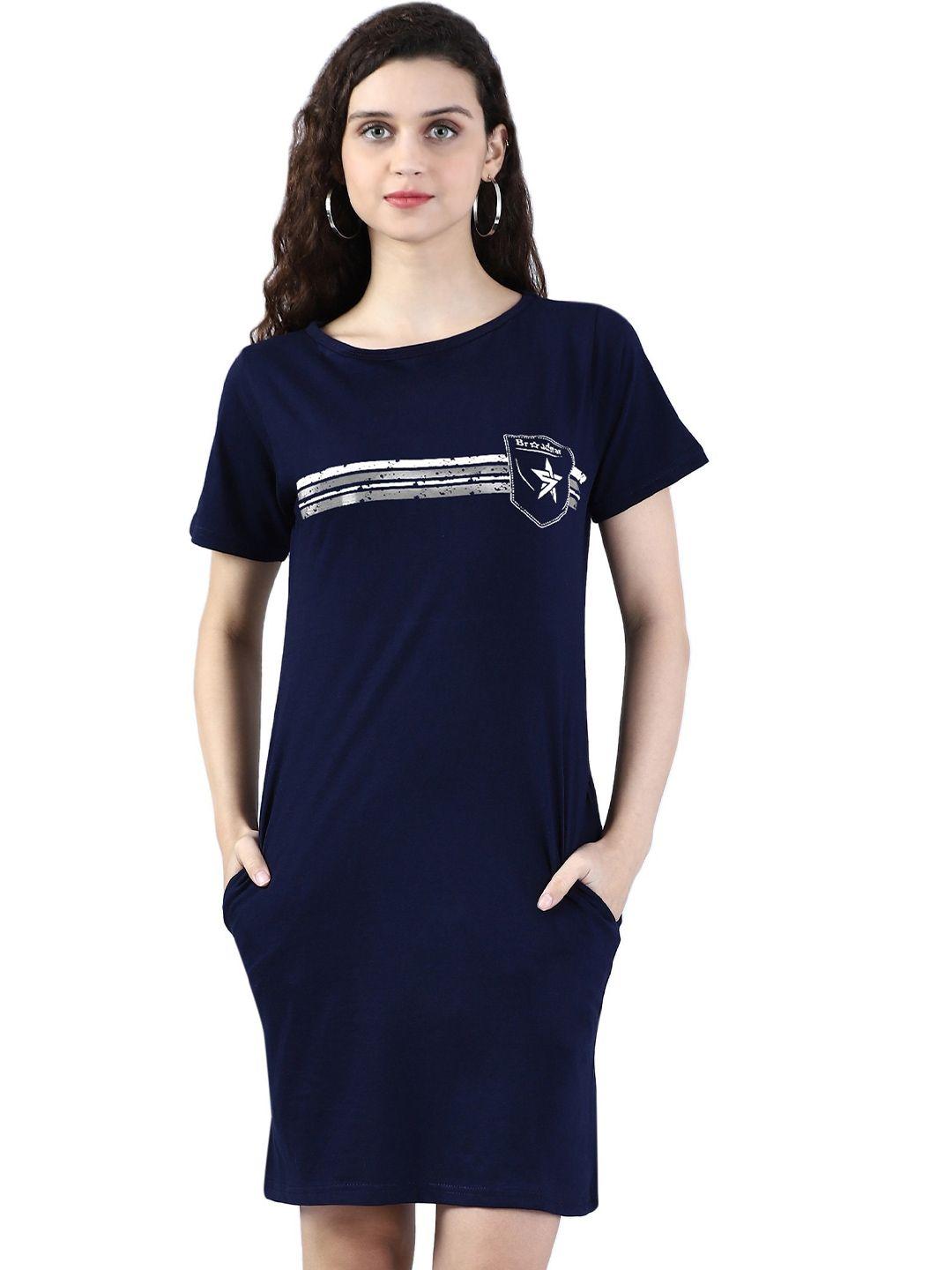 next one women navy blue typography extended sleeves pockets t-shirt