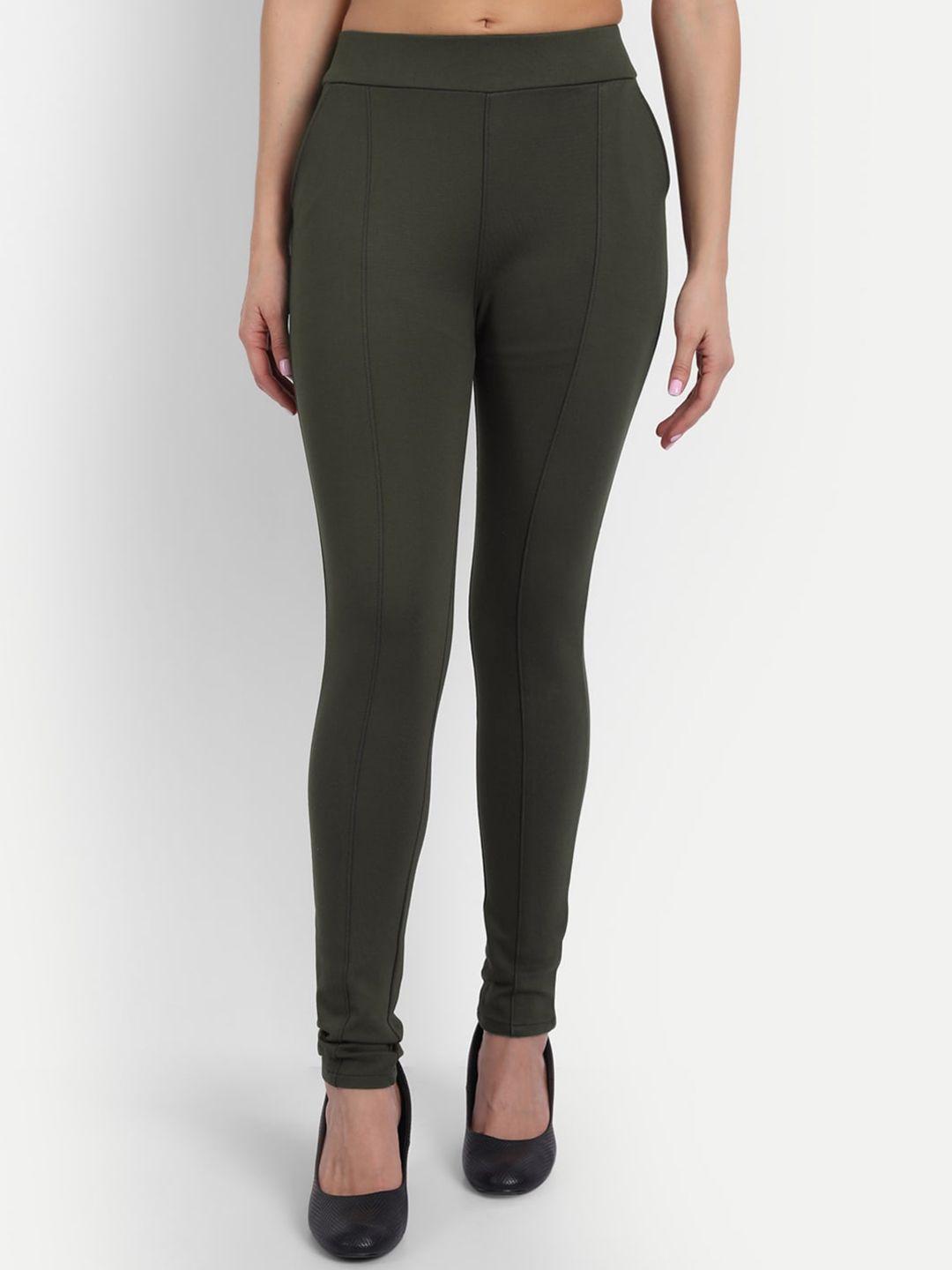 next one women olive green slim fit high-rise trousers