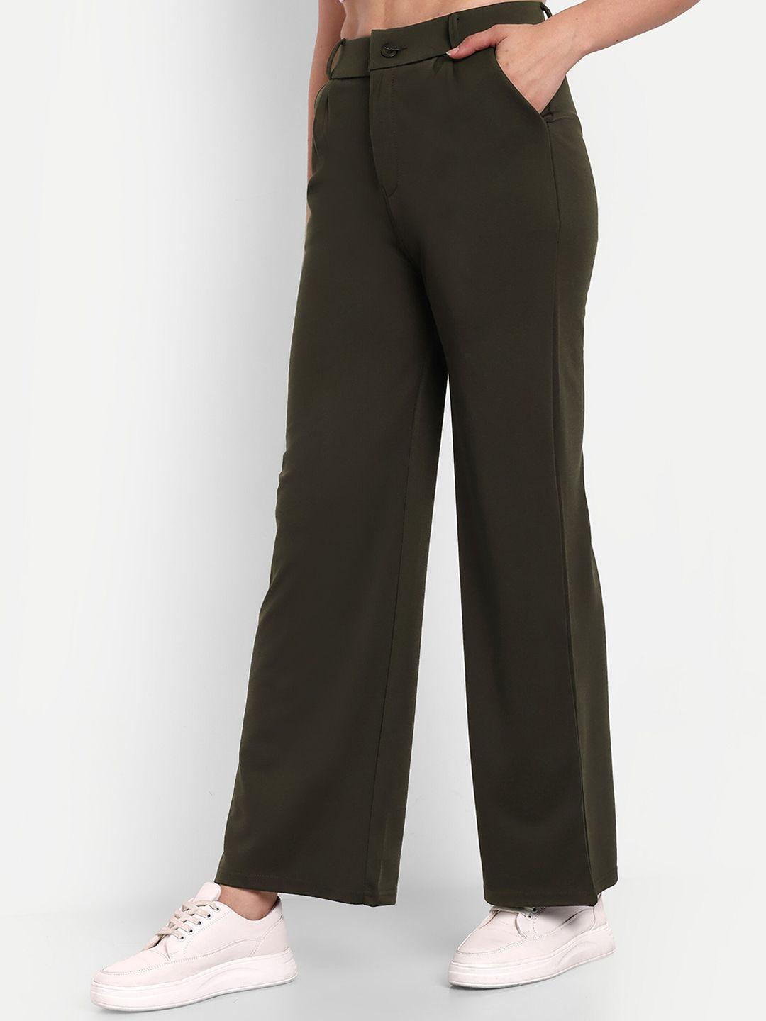 next one women olive green smart loose fit high-rise easy wash trousers