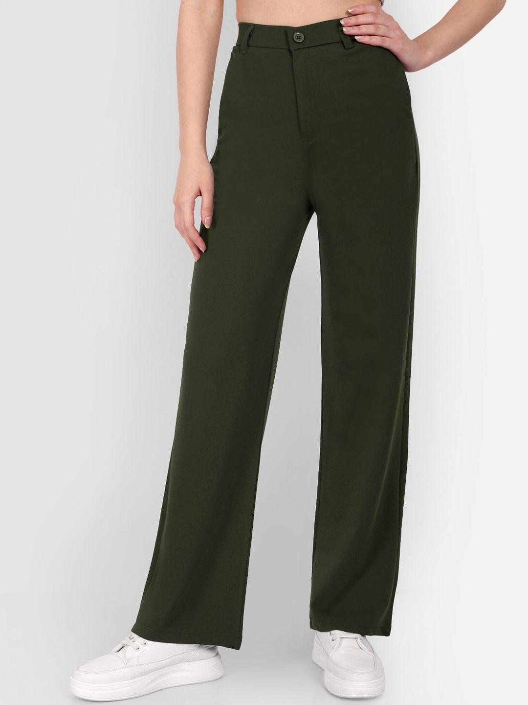 next one women olive green smart straight fit high-rise easy wash trousers