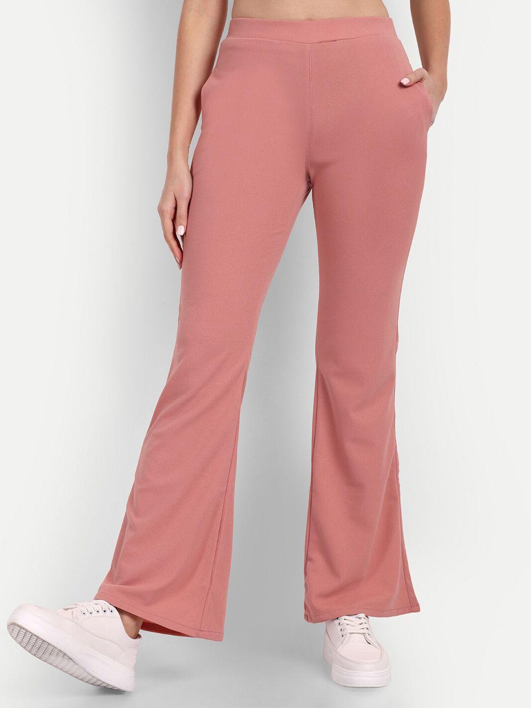 next one women peach-coloured relaxed flared high-rise easy wash trousers