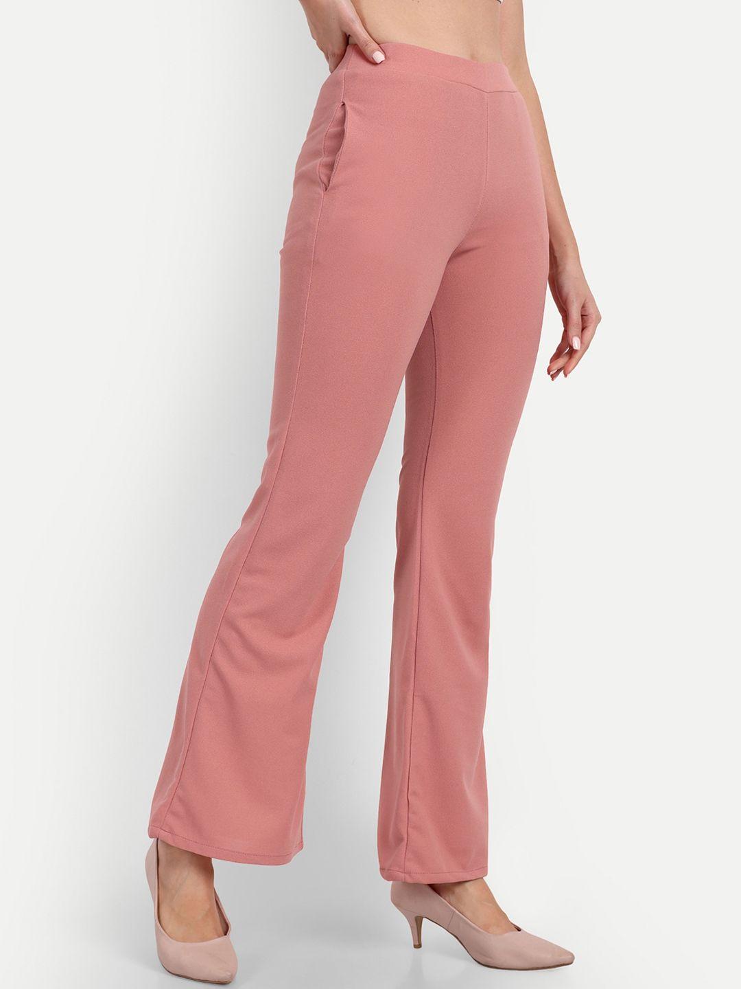 next one women pink relaxed flared high-rise easy wash trousers