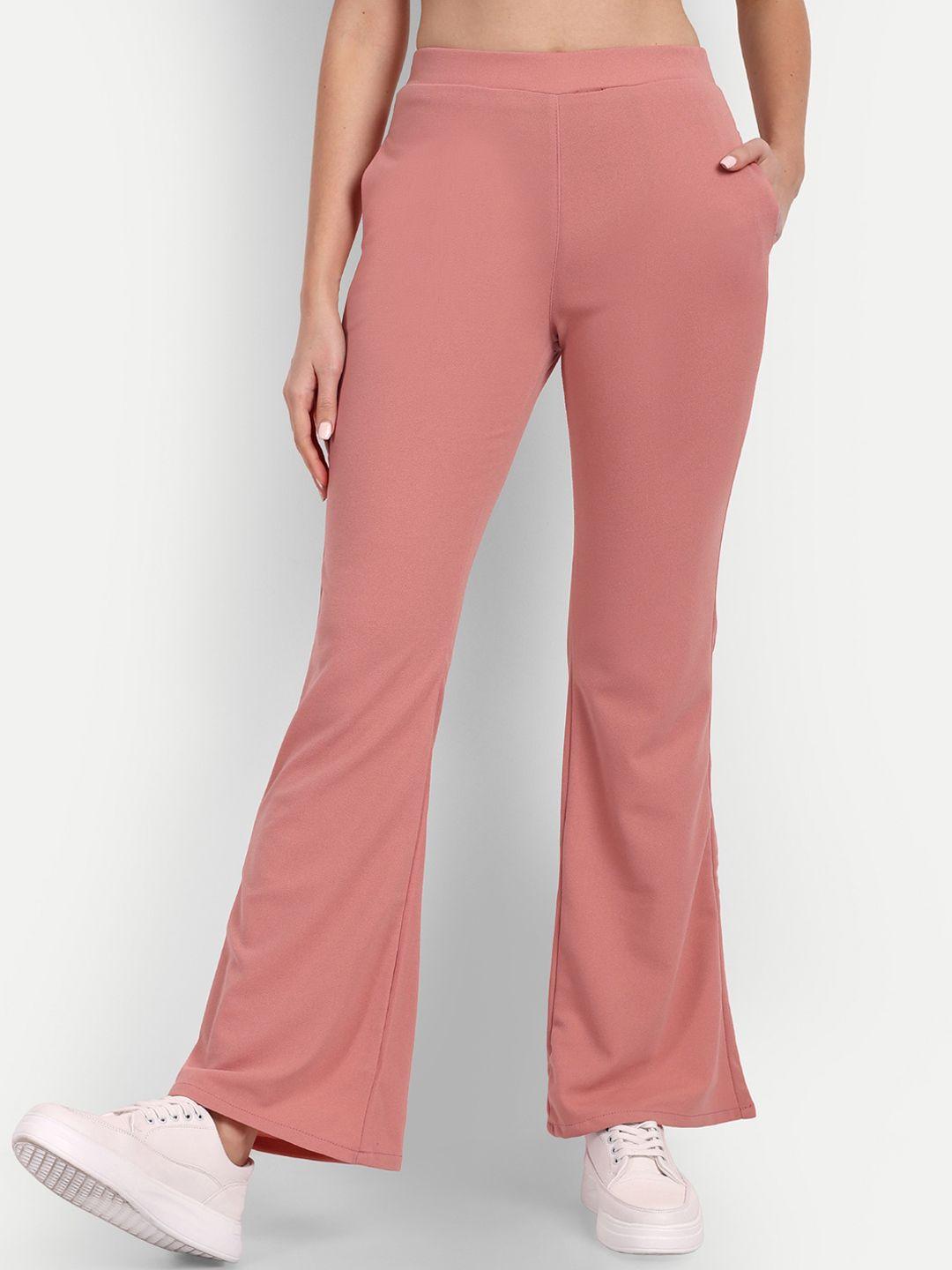 next one women pink relaxed flared high-rise easy wash trousers